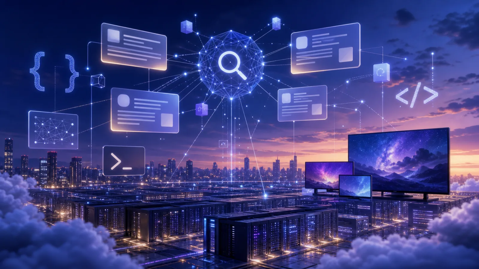 Иллюстрация цифровой инфраструктуры: AI-поиск, дата-центры, open source и connected TV