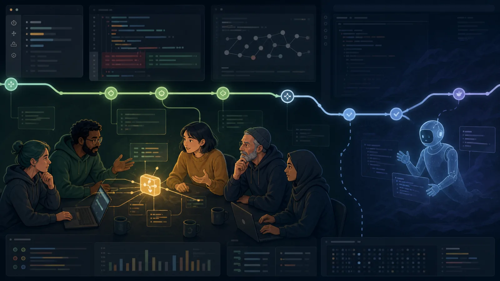 Forge open source indépendante avec revue humaine du code et branche générée par IA hors du processus