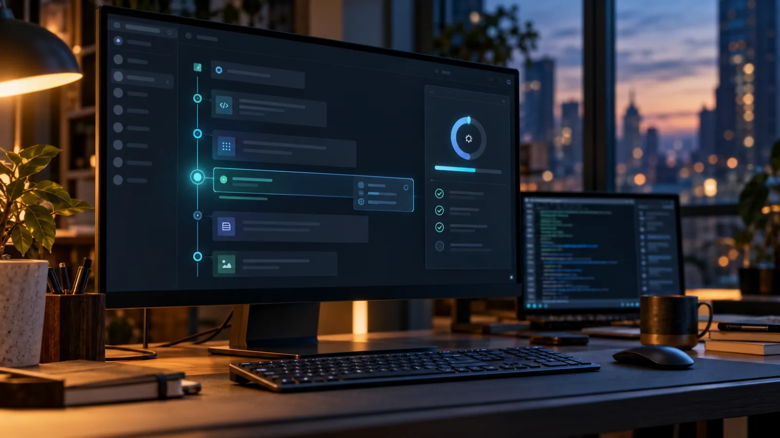 مساحة عمل لمطور تستمر فيها جلسة وكيل سطح المكتب أثناء تحديث البرنامج.