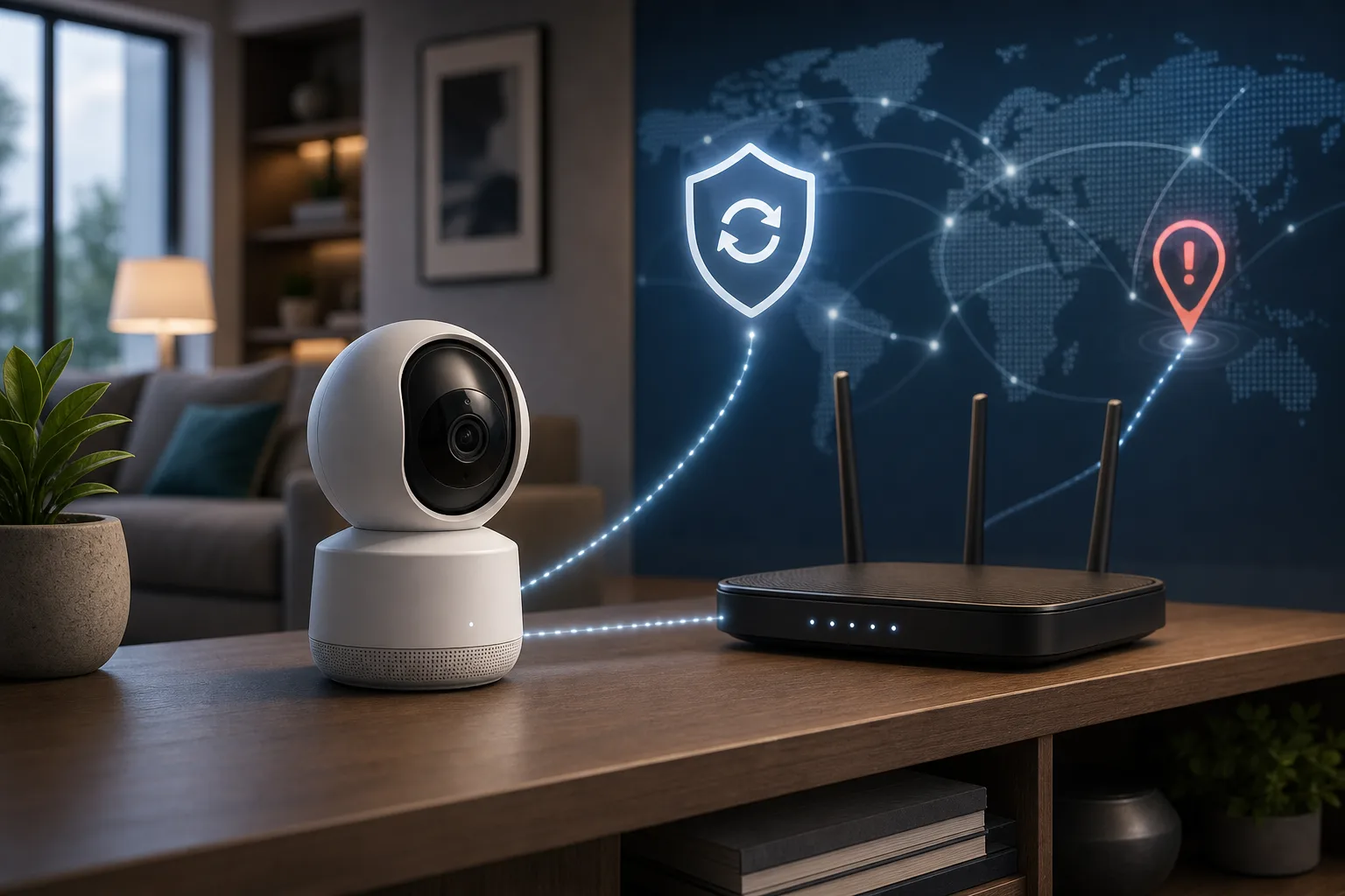 Unbranded smart camera with firmware update and home network security cues