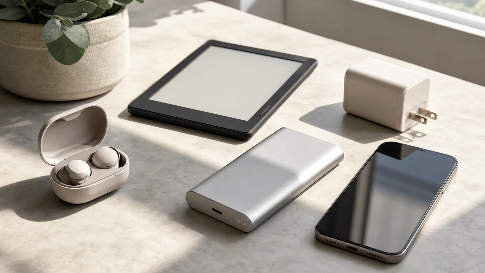 Portable summer gadgets on a table