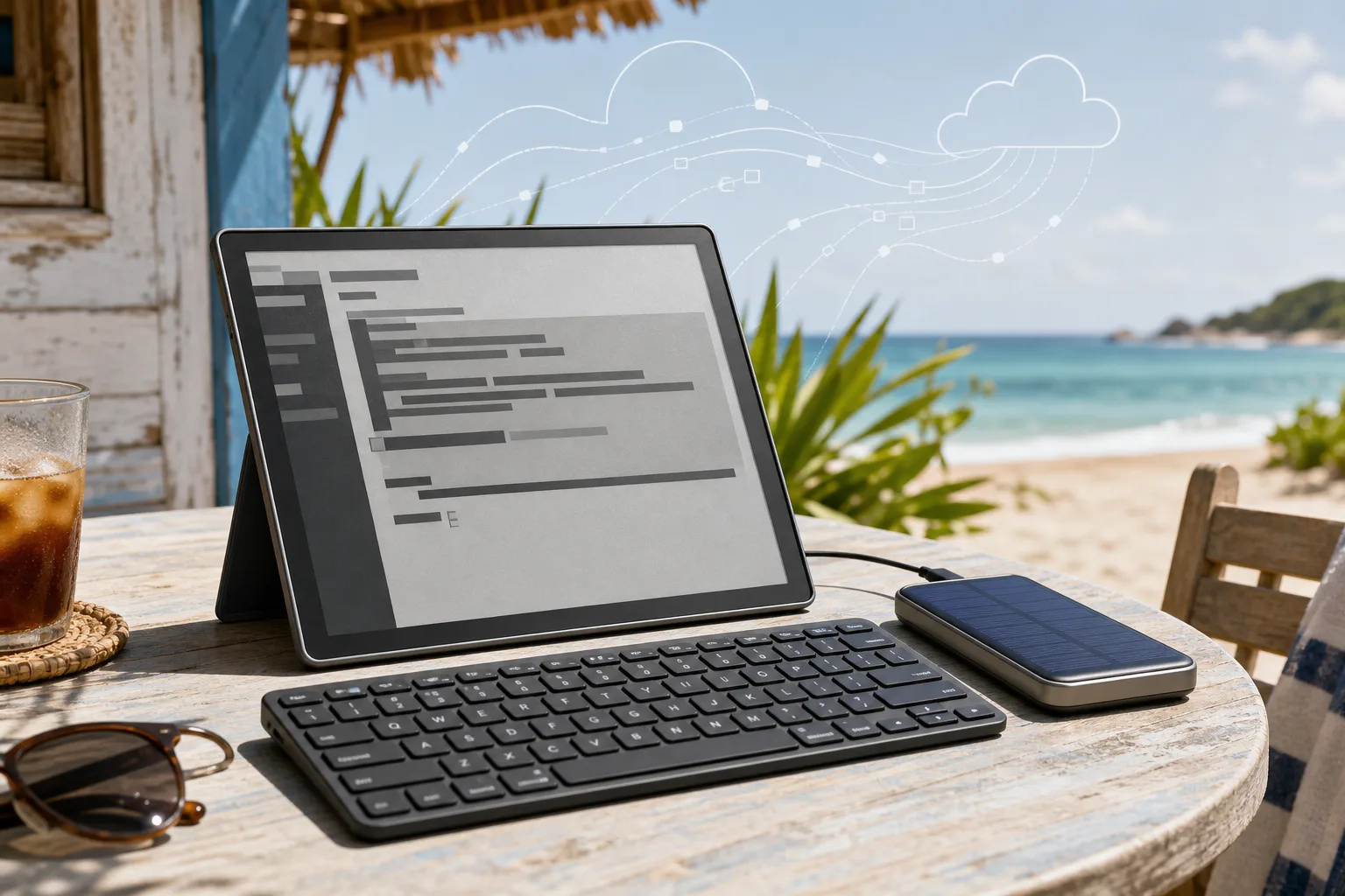 E-ink tablet used outdoors as a sunlight-readable SSH terminal
