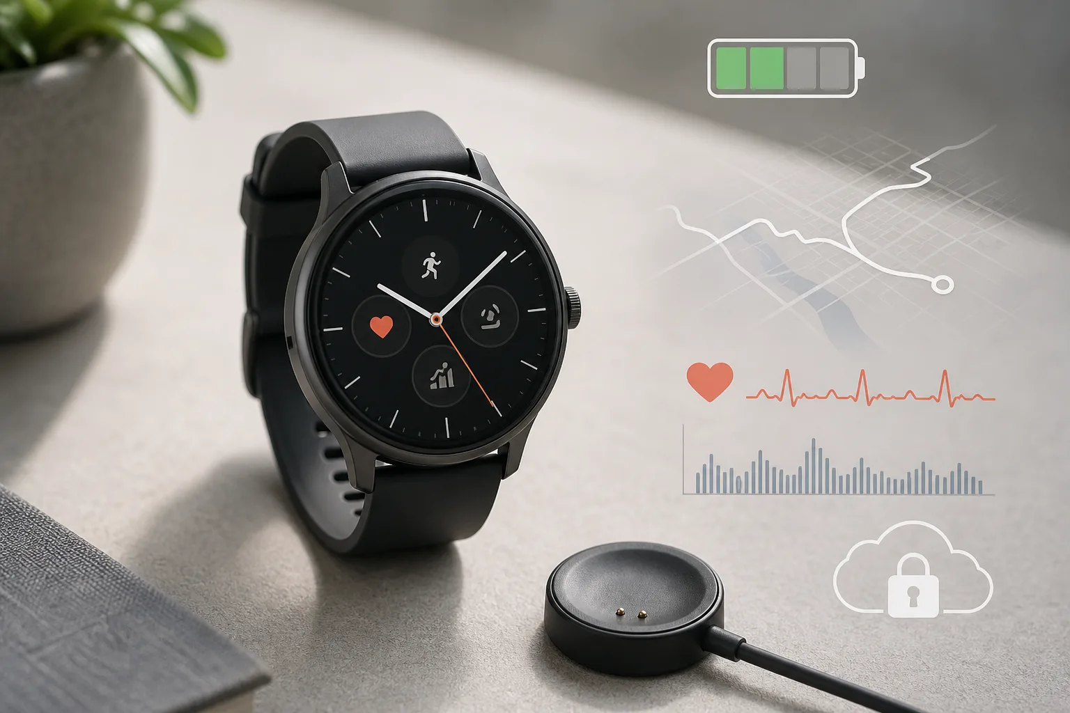 رسم قرار شراء Pixel Watch 5 مع البطارية والمسار والصحة