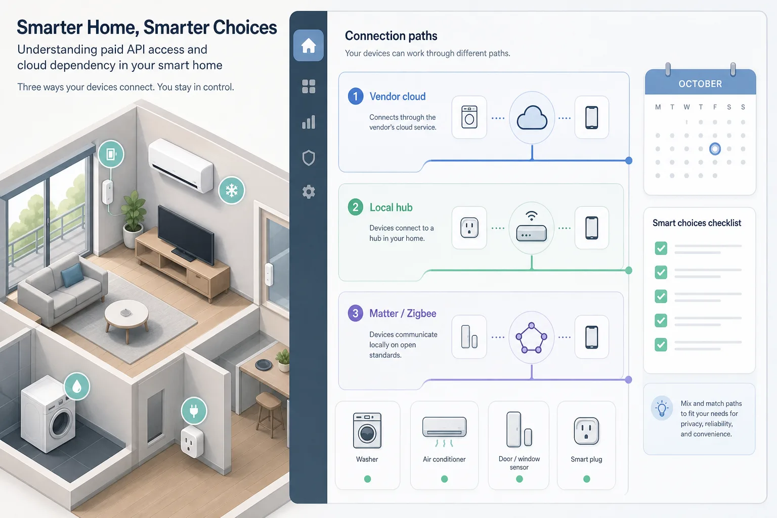 Panel smart home z drogami przez chmurę producenta lokalny hub i Matter Zigbee