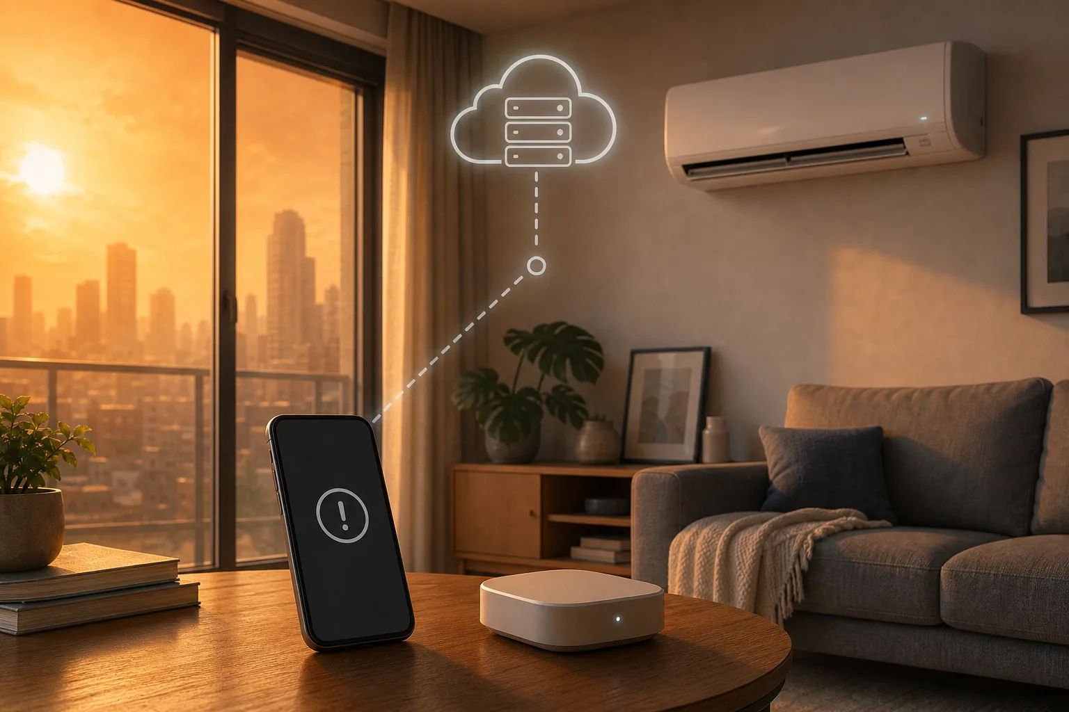 Climatiseur dépendant du cloud dans un appartement connecté pendant une vague de chaleur
