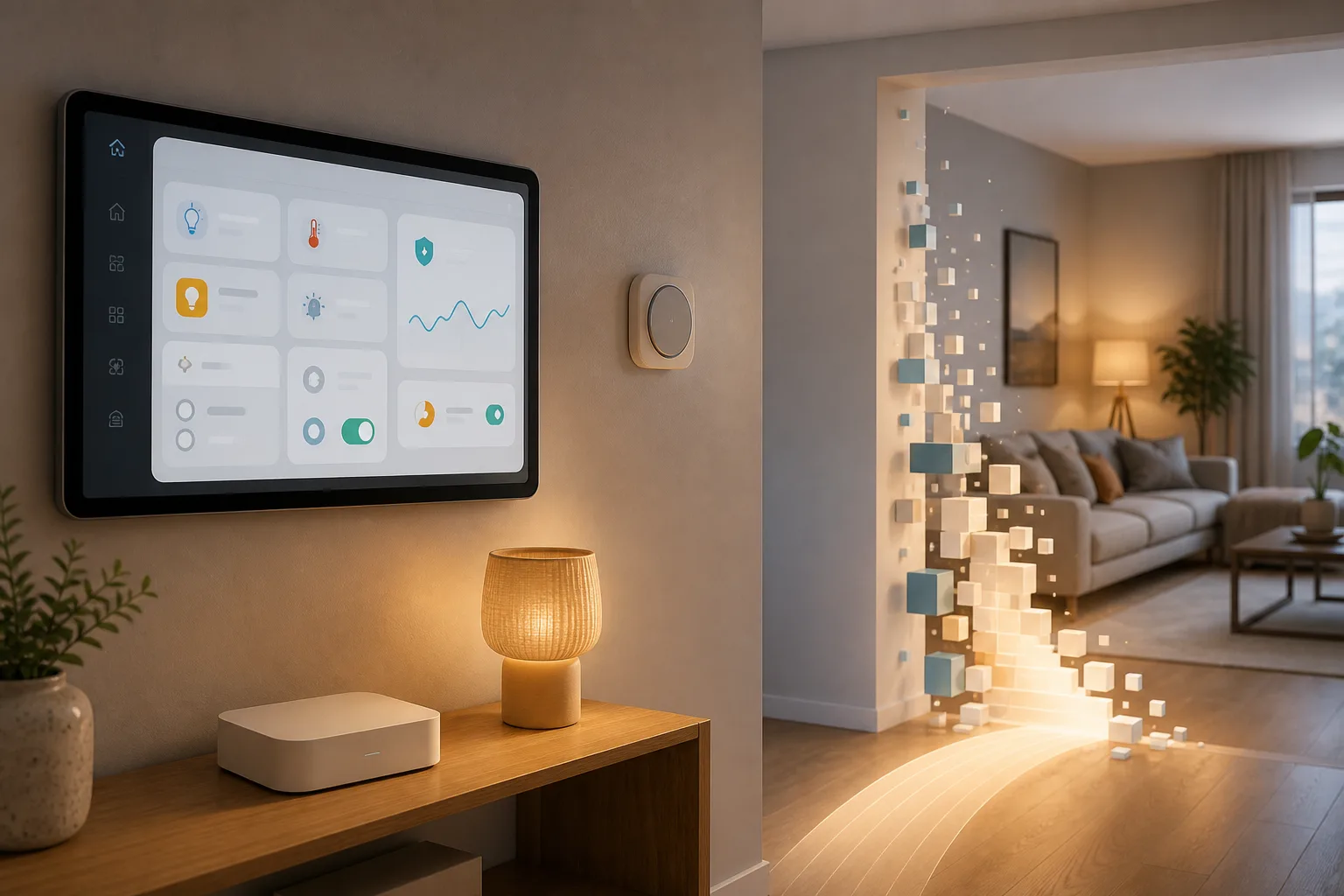 Panel sencillo de hogar inteligente en un apartamento cálido