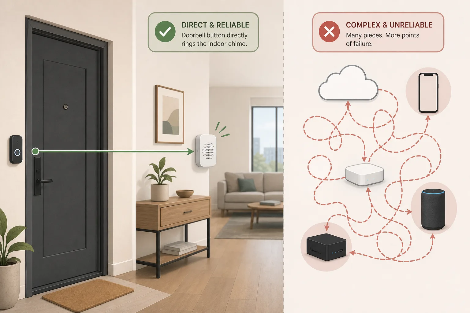 جرس شقة بمسار chime محلي بسيط ومسار cloud automation متشابك