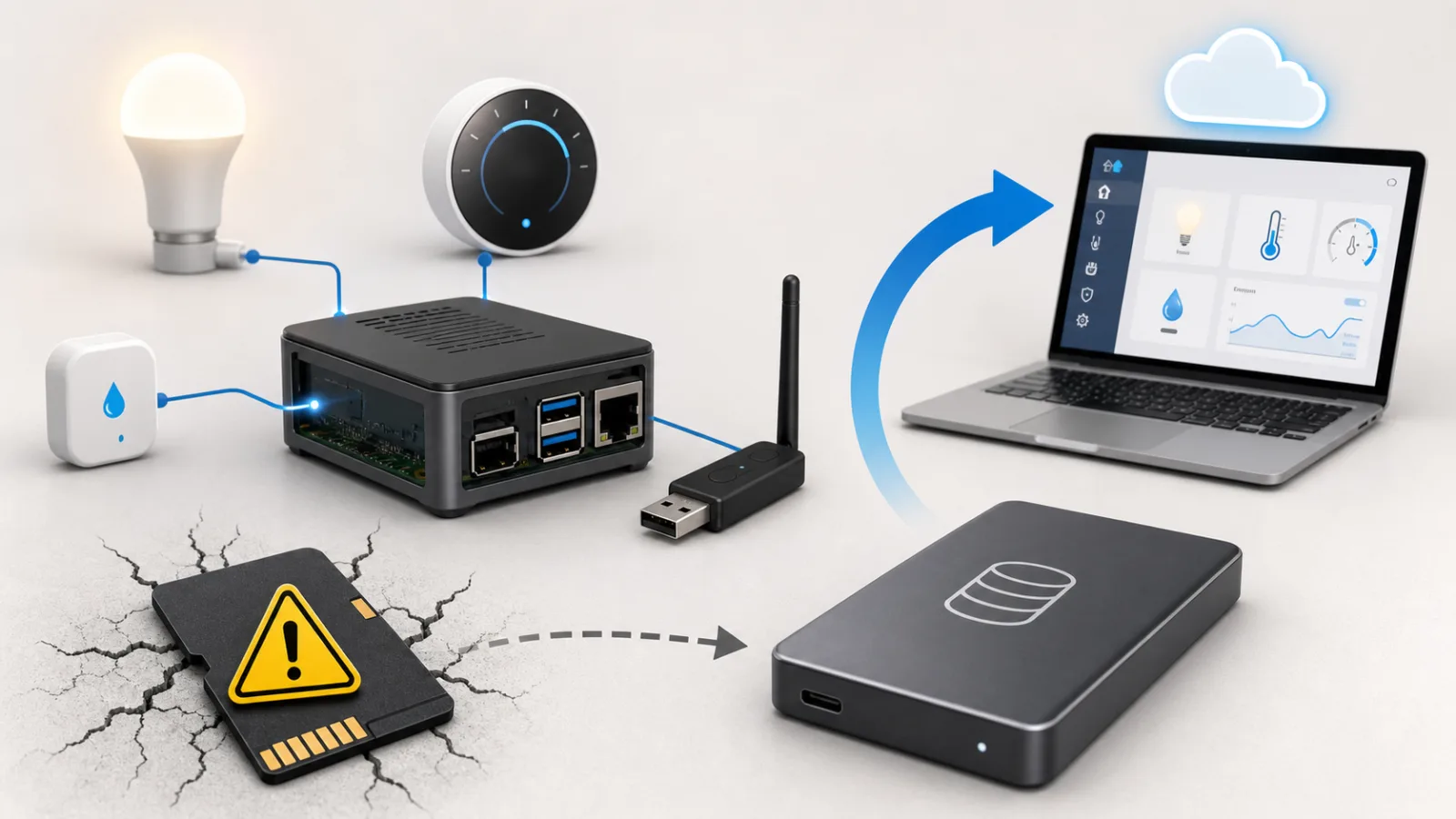 Single-board computer, warning-marked microSD card, SSD migration and smart home devices