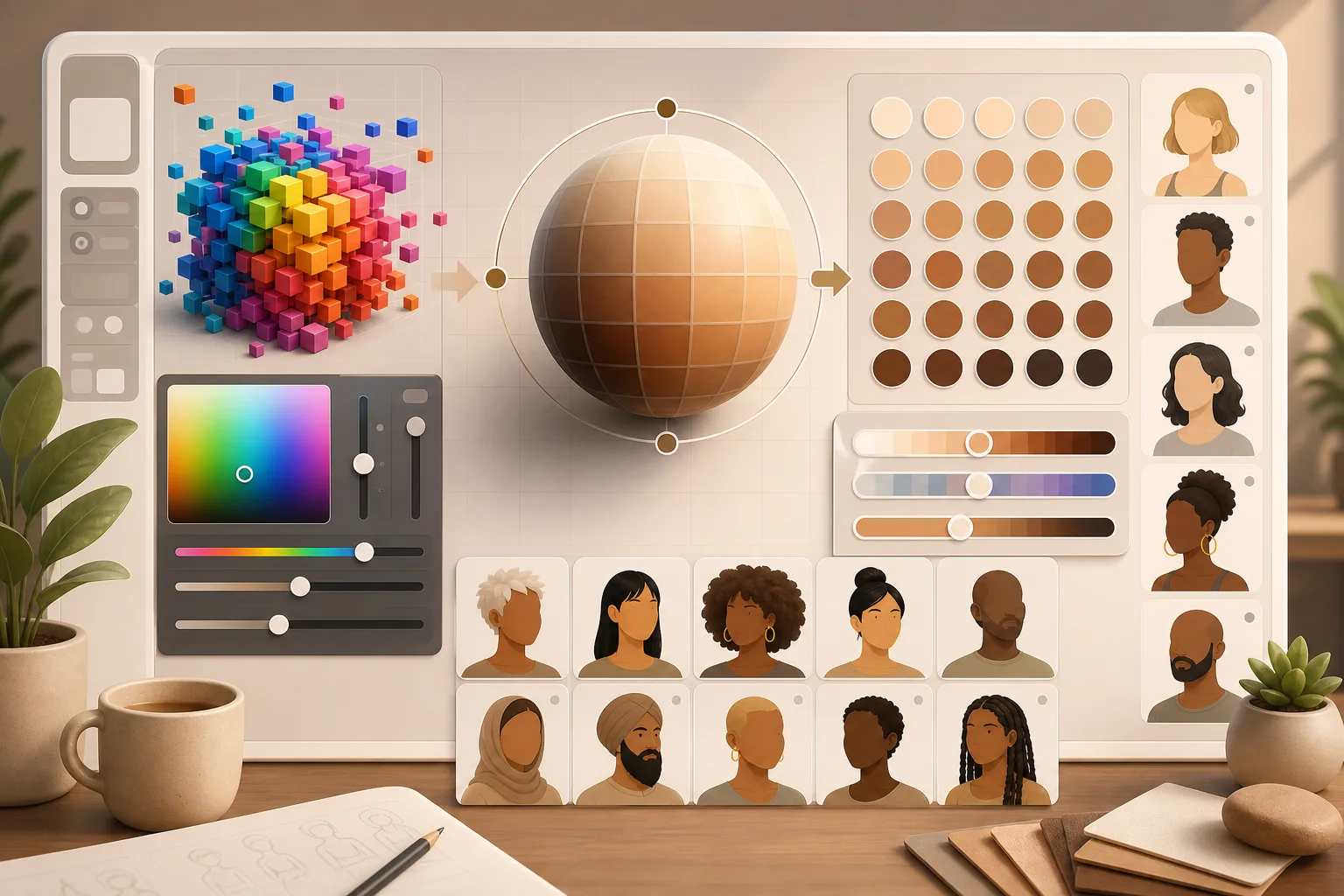أداة اختيار ألوان شاملة للصور الرمزية تحول مكعب RGB عشوائياً إلى لوحة منظمة من درجات بشرة واقعية