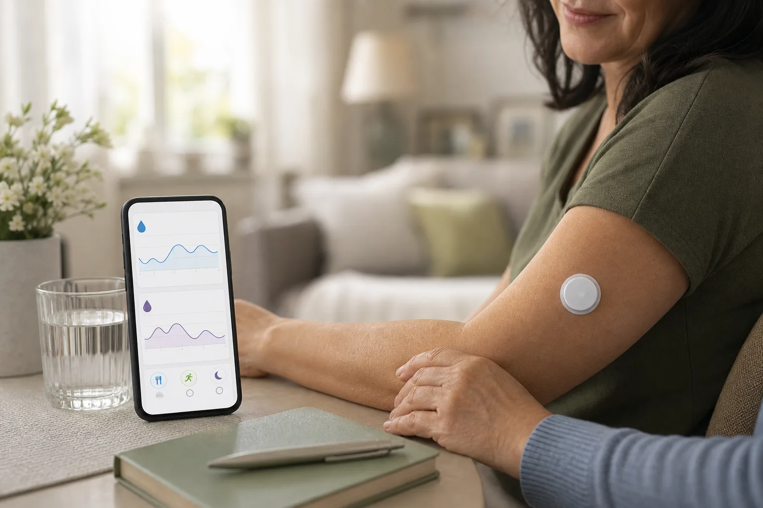 Capteur médical portable et téléphone avec tendances abstraites glucose et cétones