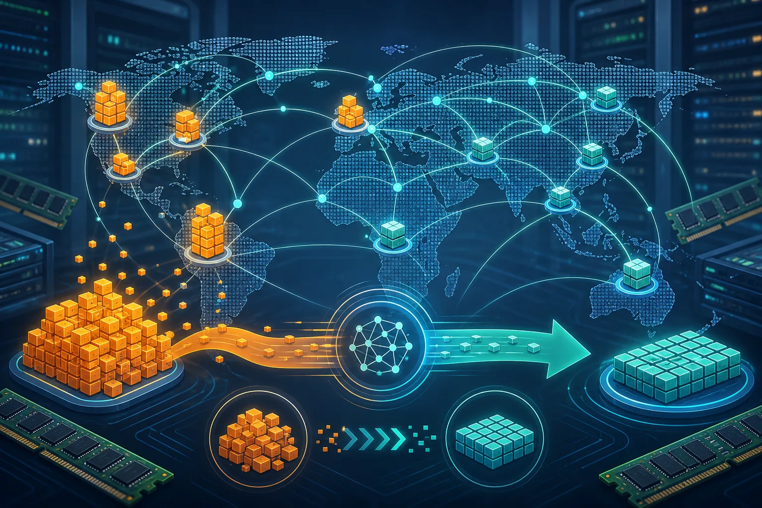 كتل DNS cache مجردة تُضغط إلى خلايا ذاكرة فعالة