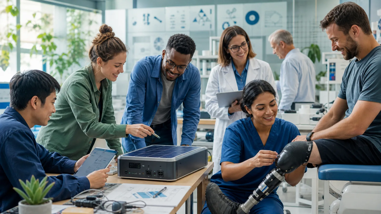 Ingenieure und Kliniker arbeiten an nützlicher sauberer und medizinischer Technologie