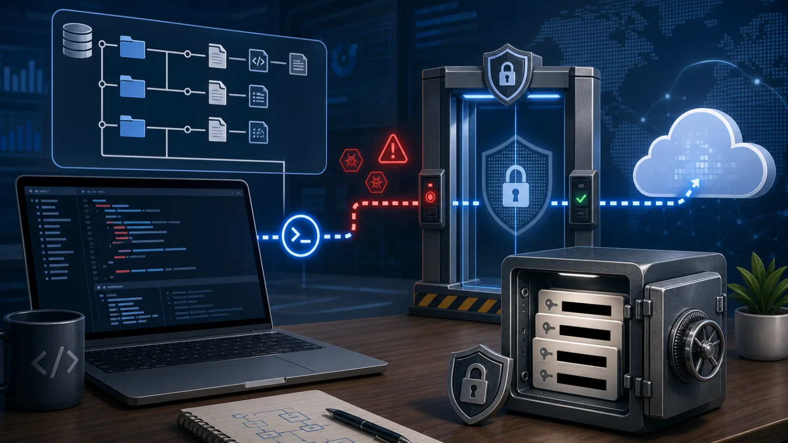 KI-Coding-Agent mit Repository-Baum, Cloud-Upload-Gate und geschütztem Secret-Tresor