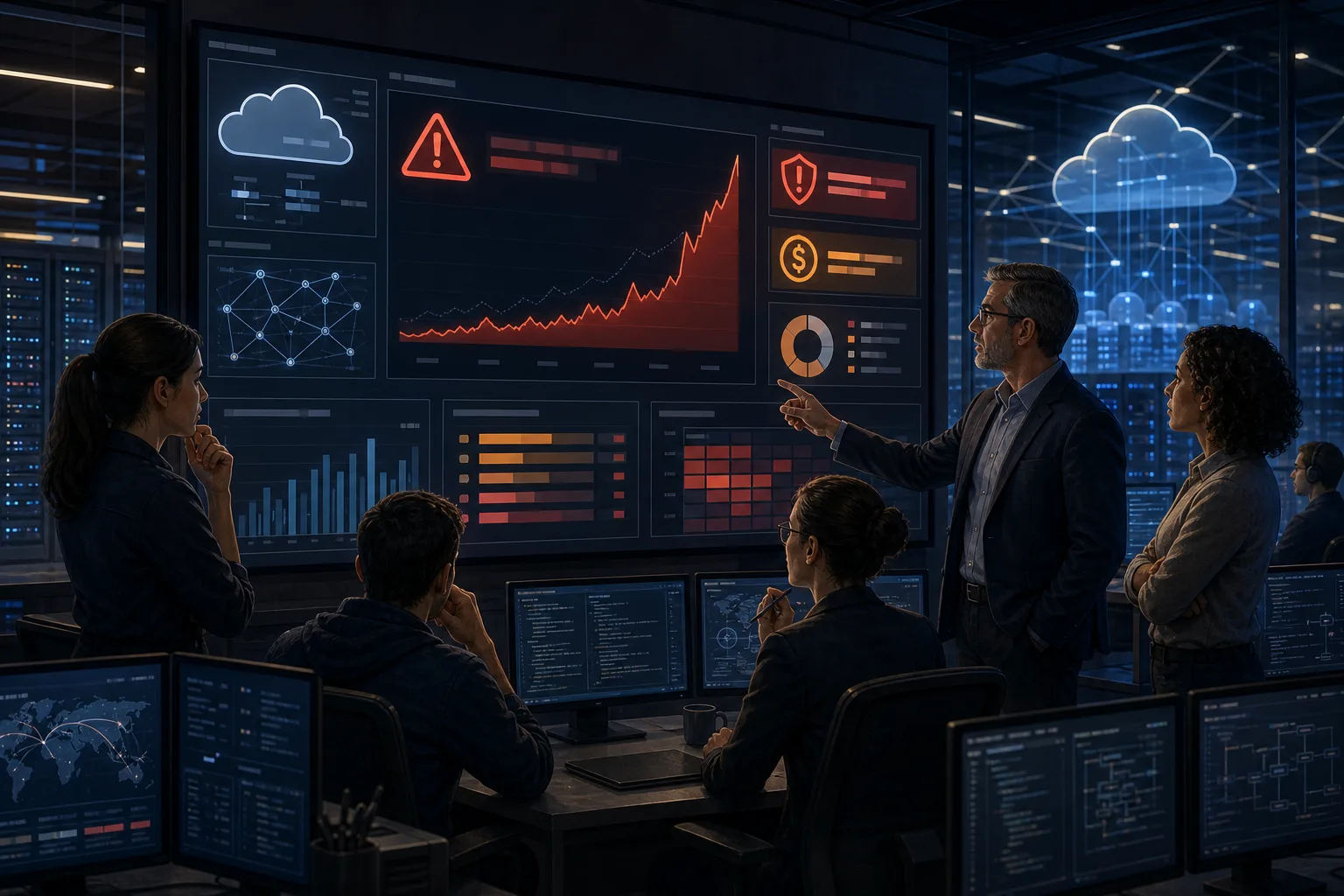 Команда cloud operations разбирает аномальный alert по облачным расходам