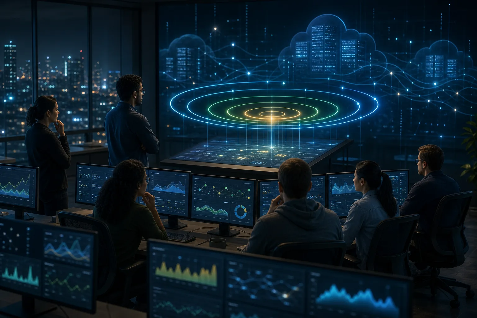 Software release operations room with staged rollout monitoring