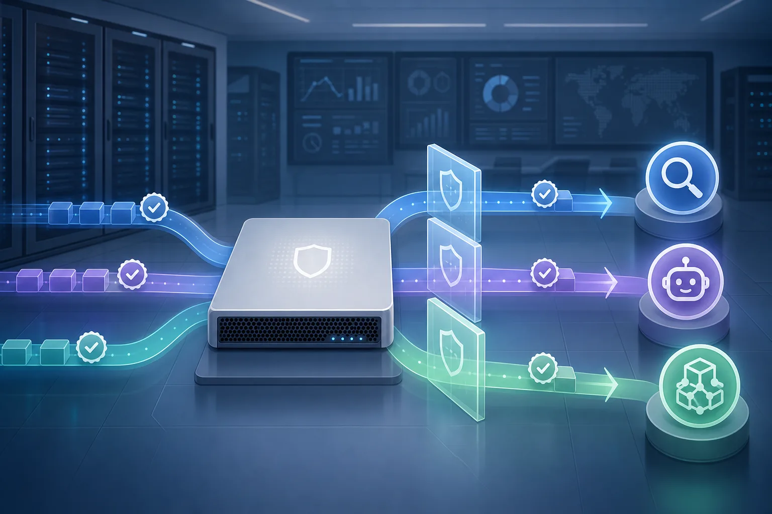 Network edge gateway sorting search, agent and training bot traffic through policy gates