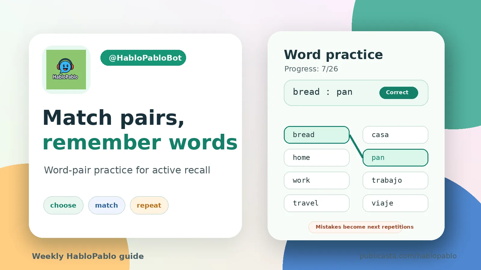HabloPablo guide: word-pair practice and active recall