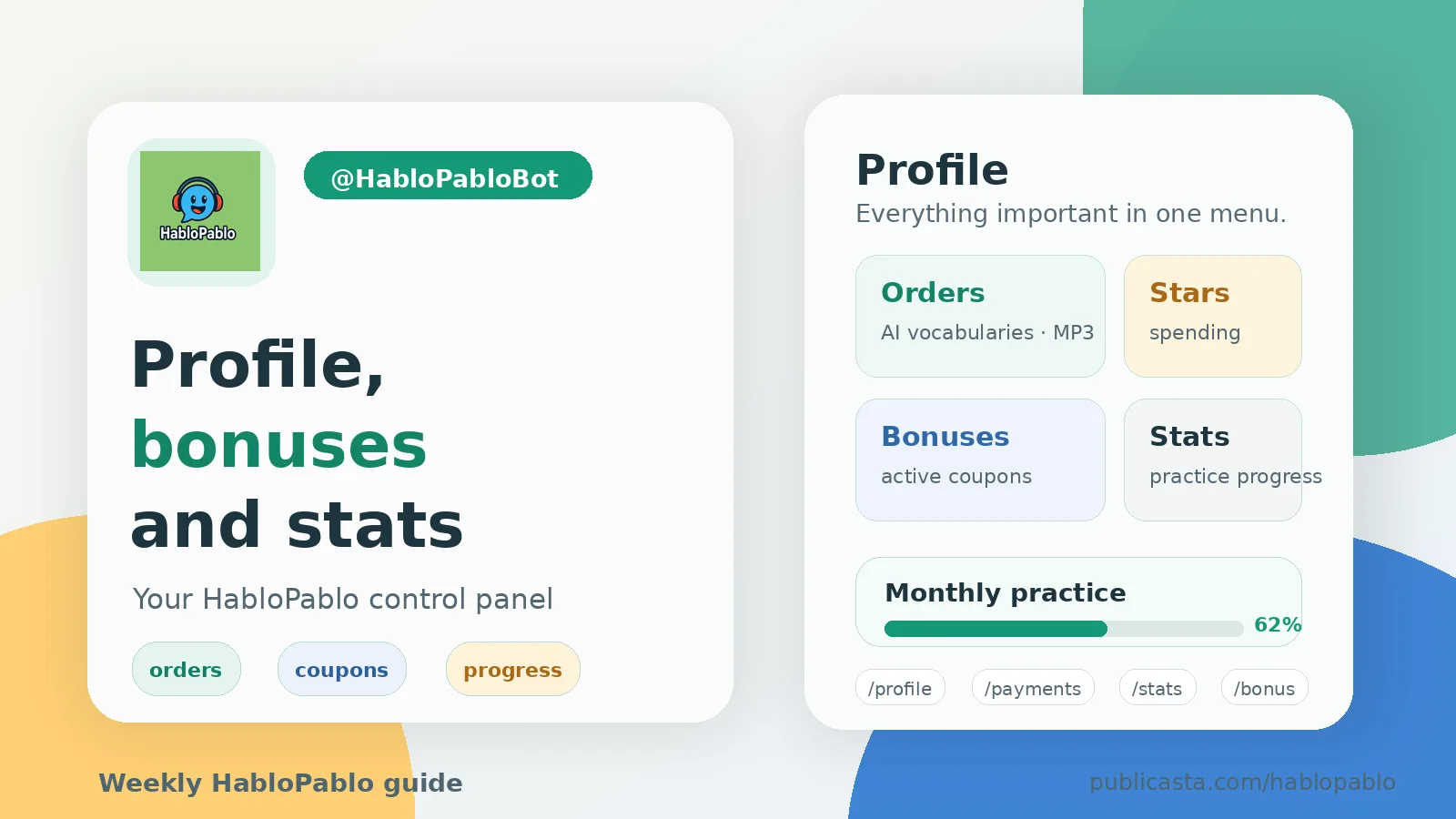 HabloPablo guide: profile, payments, bonuses and practice statistics