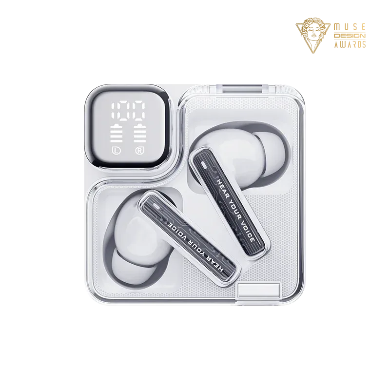 Budżetowe słuchawki true wireless z ekranem w etui ładującym jako przykład kontroli przed zakupem na marketplace.