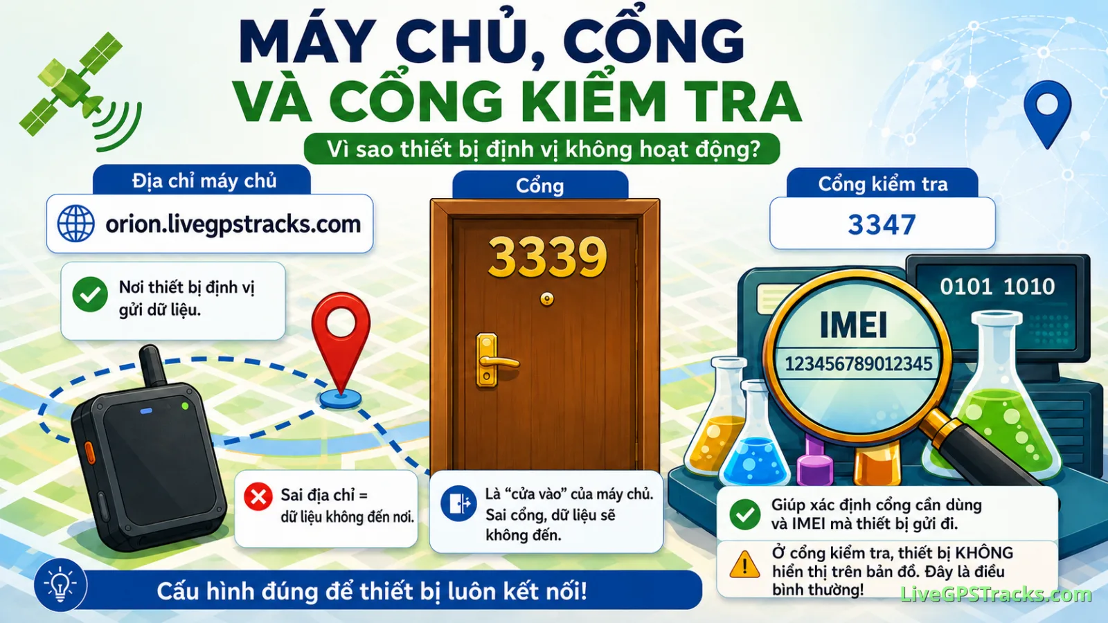 GPS tracker server, port, and test port - Vietnamese