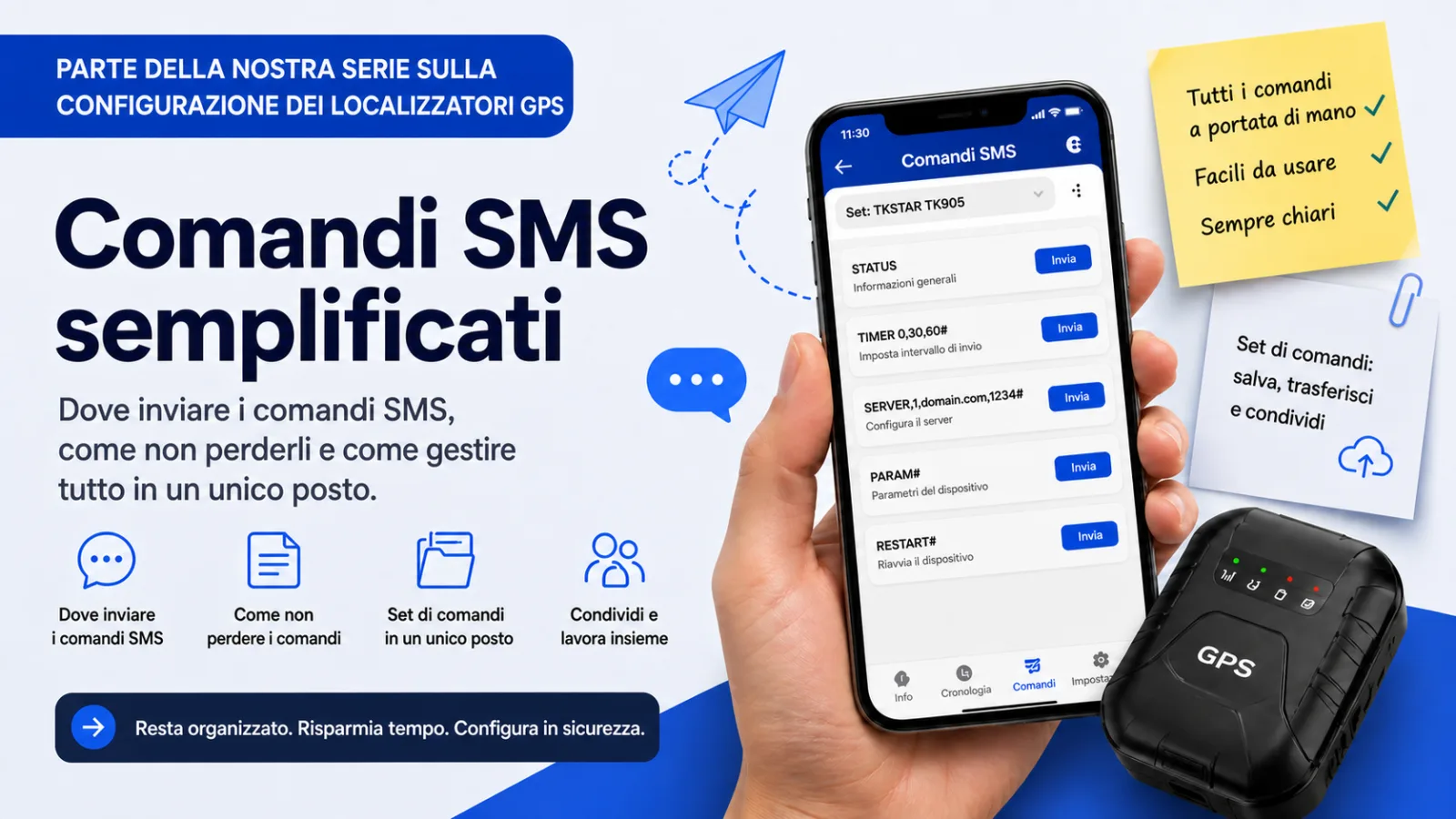 Comandi SMS semplificati per localizzatori GPS