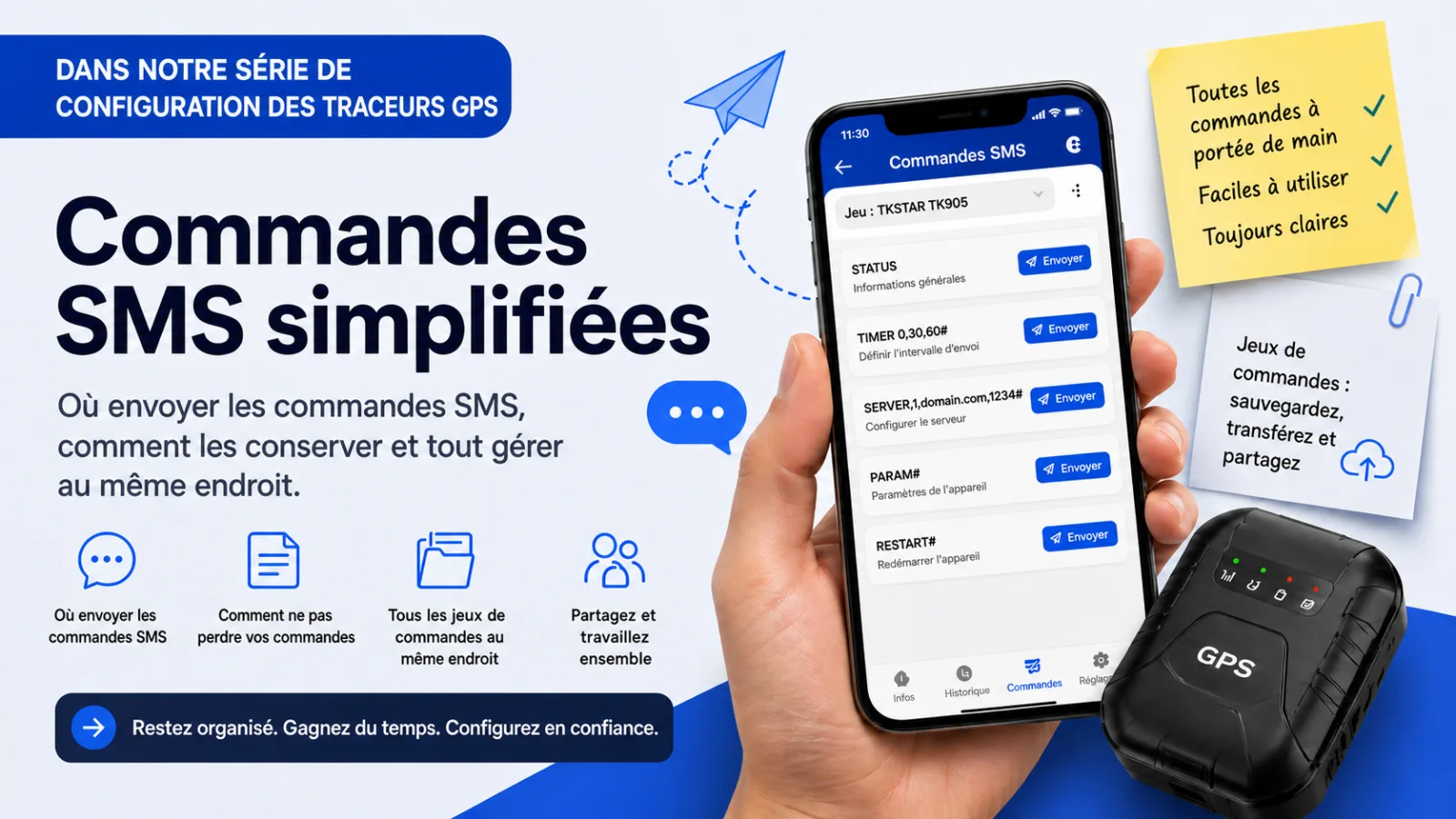 Commandes SMS simplifiées pour les traceurs GPS