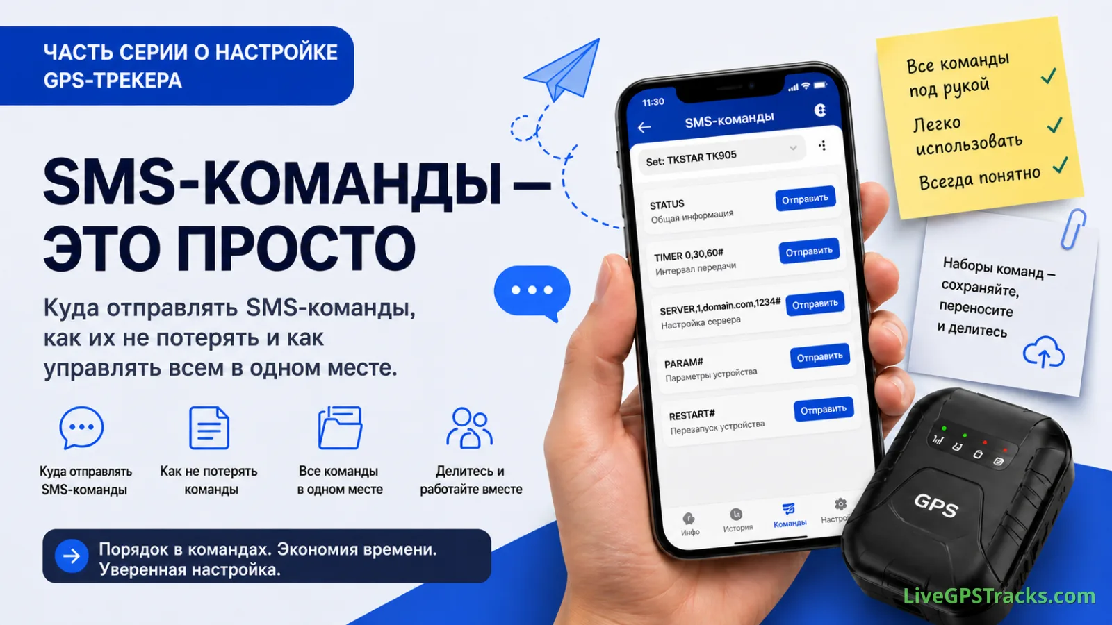📡 Куда вводить SMS-команды для GPS-трекера и как их не потерять