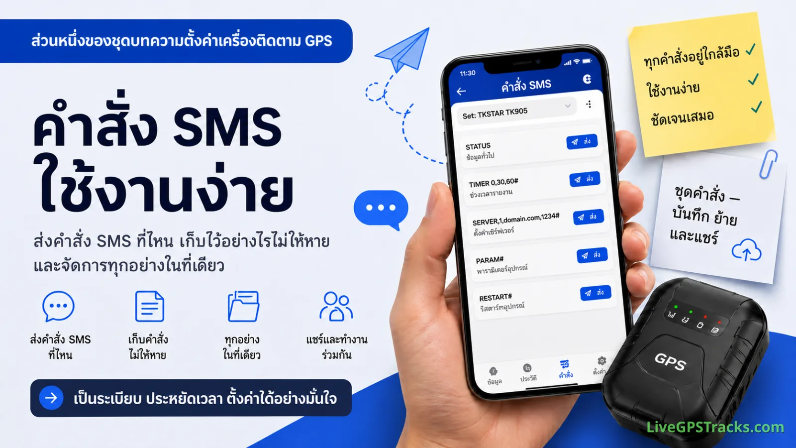 📡 พิมพ์คำสั่ง SMS สำหรับเครื่องติดตาม GPS ที่ไหนและเก็บอย่างไรไม่ให้หาย