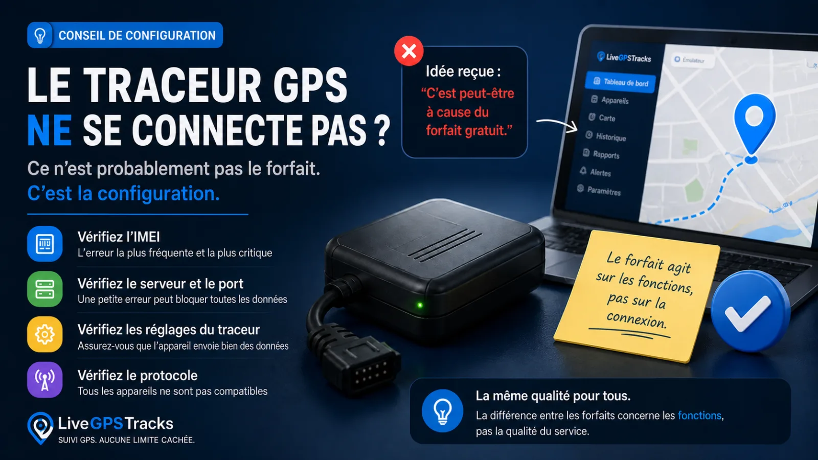 Le traceur GPS ne se connecte pas ? Vérifiez la configuration, pas le forfait
