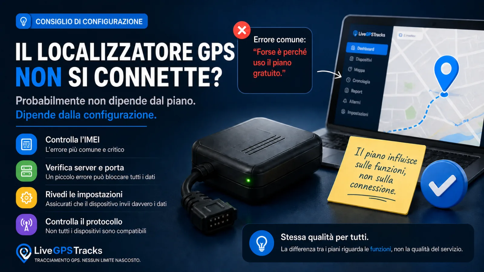 Il localizzatore GPS non si connette? Controlla la configurazione, non il piano