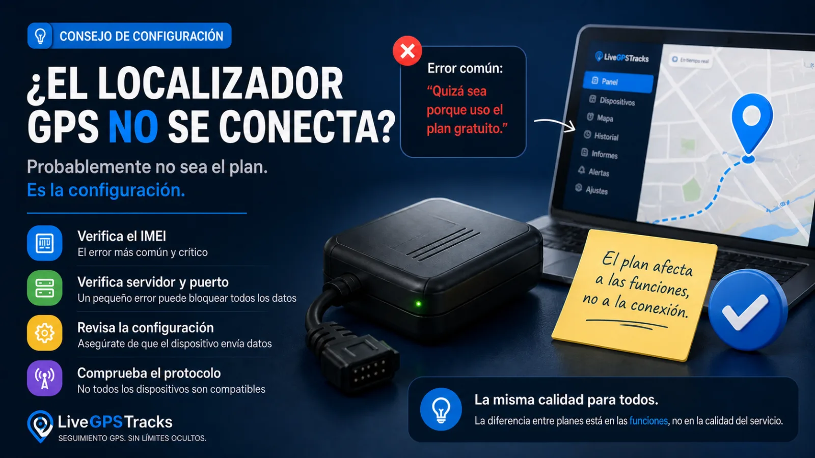 ¿El localizador GPS no se conecta? Revisa la configuración, no el plan