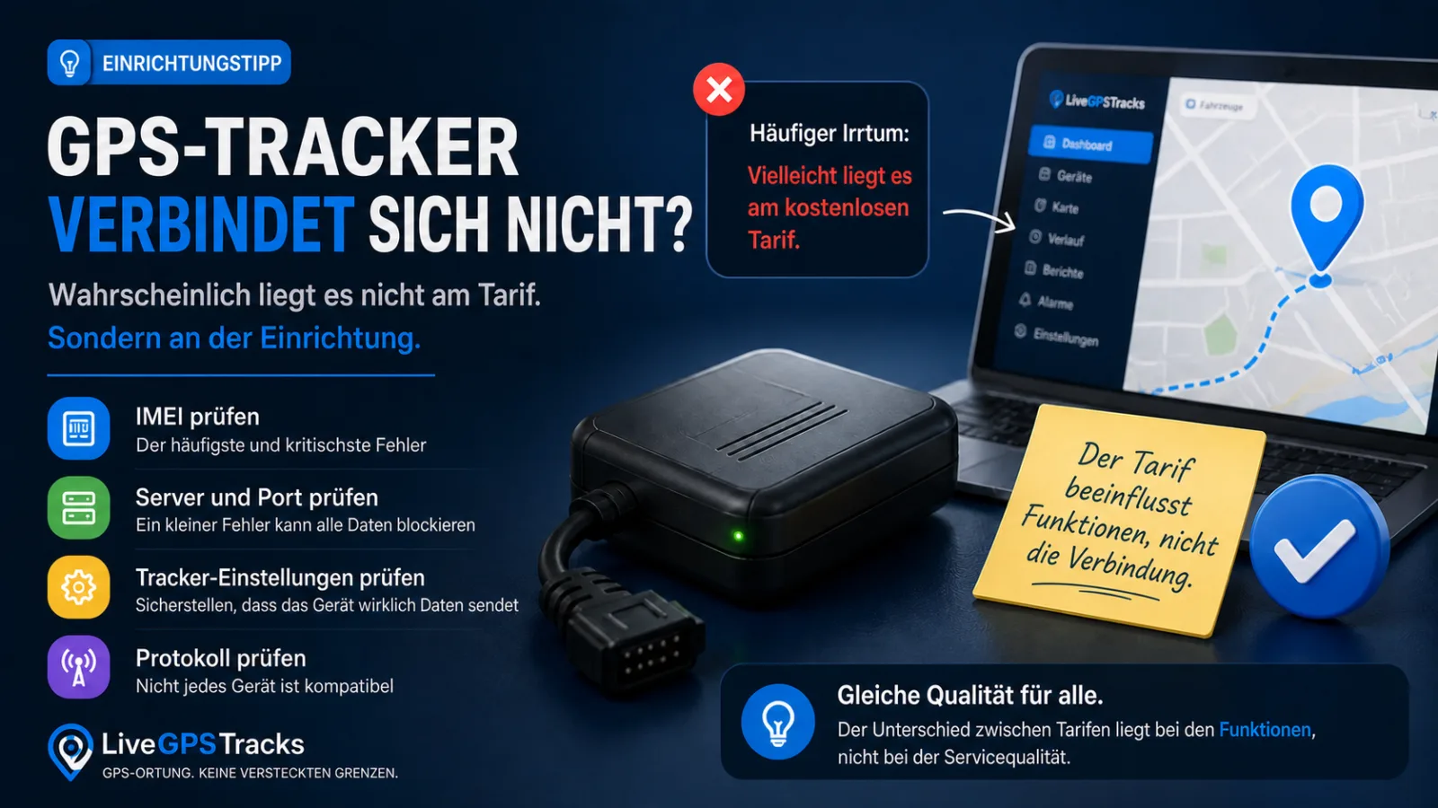 GPS-Tracker verbindet sich nicht? Prüfen Sie die Einrichtung, nicht den Tarif