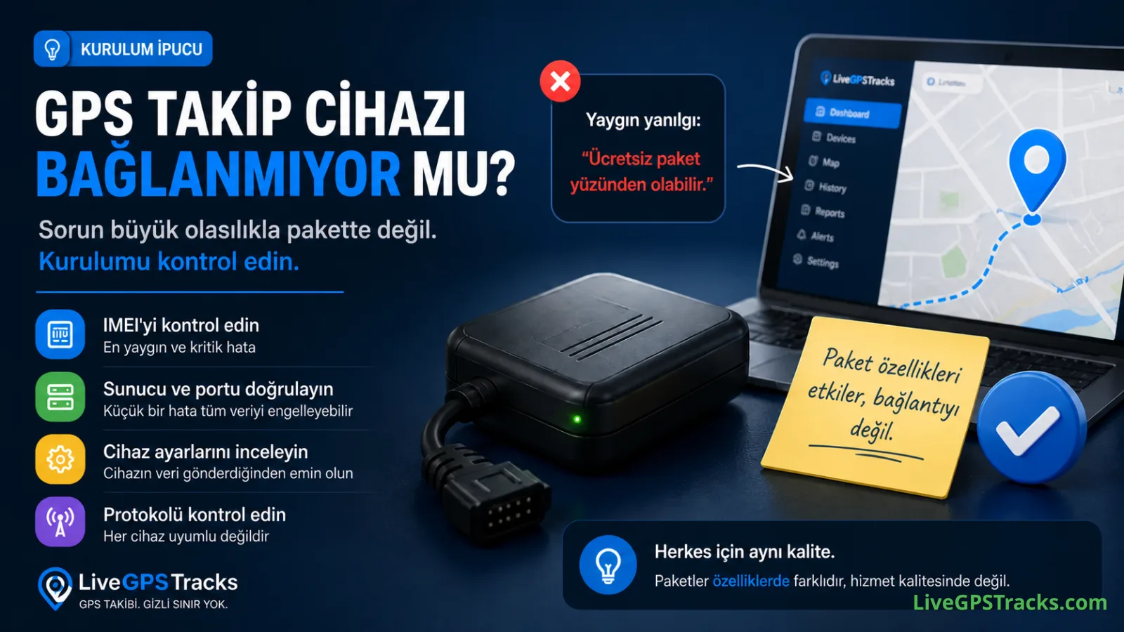 GPS takip cihazı bağlanmıyor mu? Paketi değil, kurulumu kontrol edin