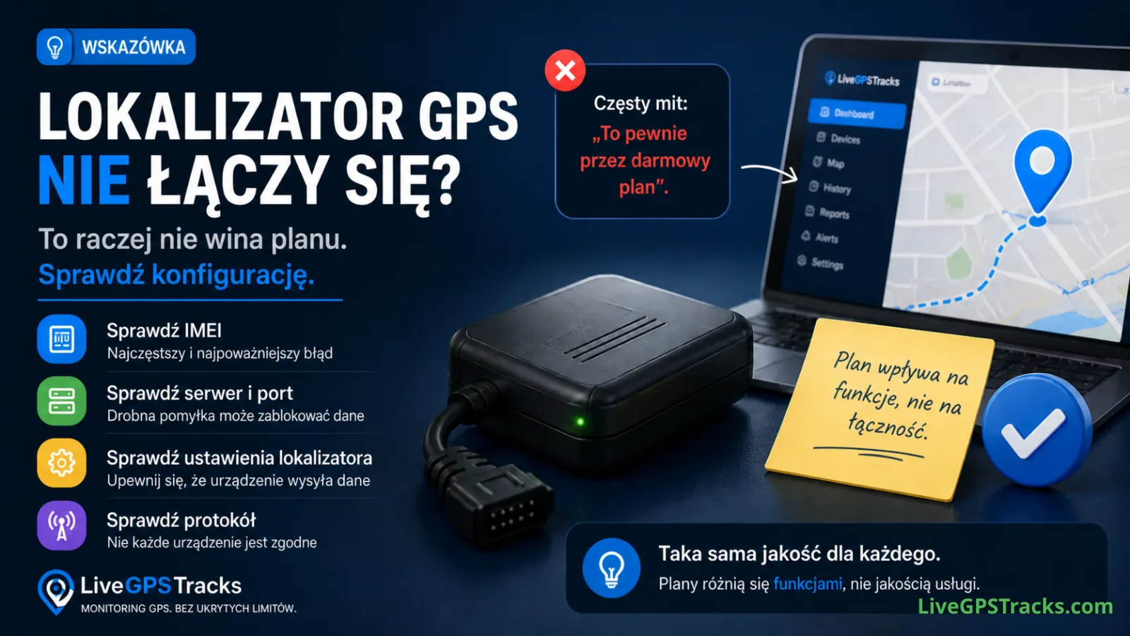 Lokalizator GPS nie łączy się? Sprawdź konfigurację, nie plan