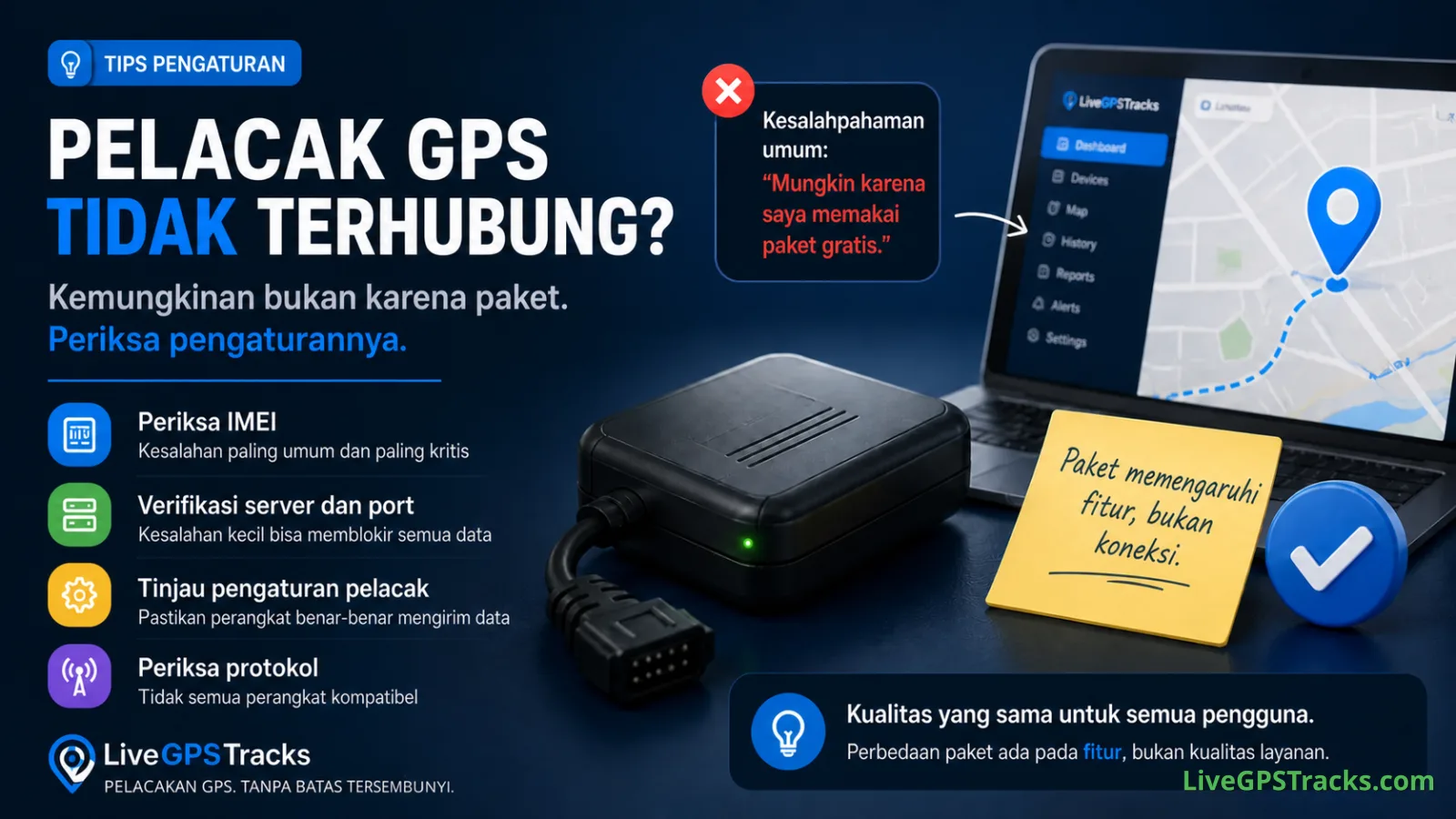 Pelacak GPS tidak terhubung? Periksa pengaturan, bukan paket