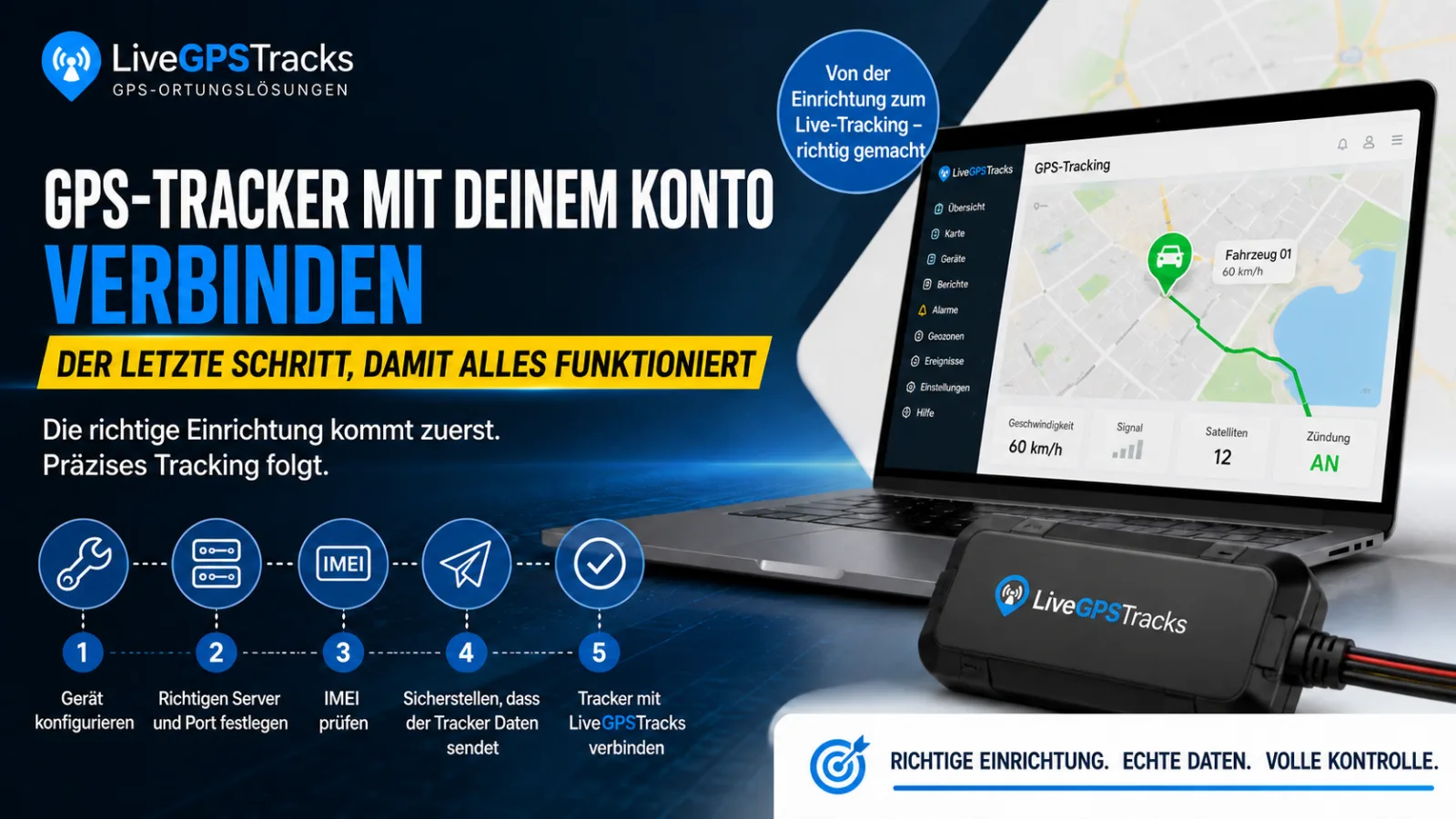 GPS-Tracker nach abgeschlossener Einrichtung mit dem LiveGPSTracks-Konto verbinden