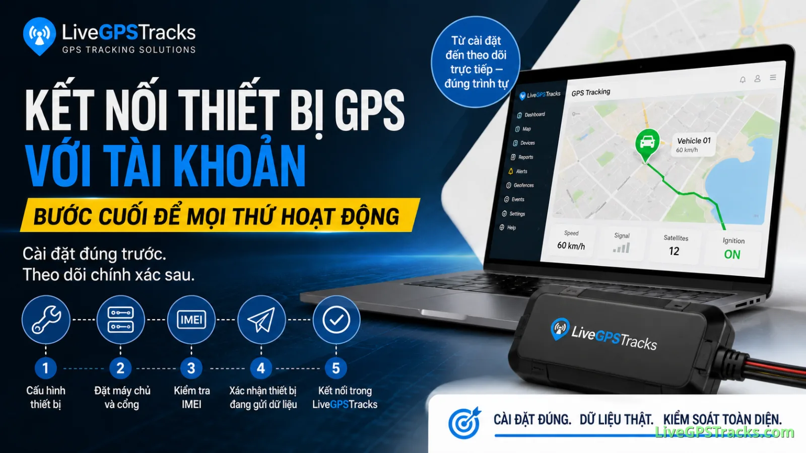 Kết nối thiết bị GPS với tài khoản LiveGPSTracks sau khi hoàn tất cài đặt