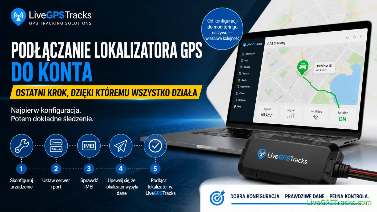 Podłączanie lokalizatora GPS do konta LiveGPSTracks po zakończeniu konfiguracji