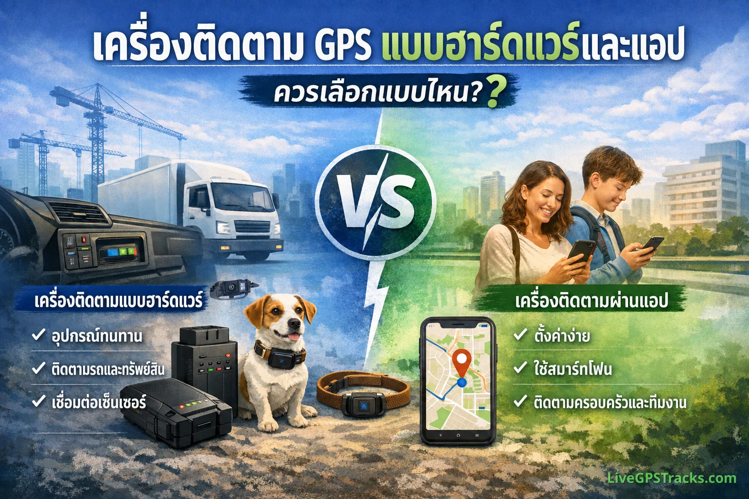 เครื่องติดตาม GPS แบบฮาร์ดแวร์และแอป