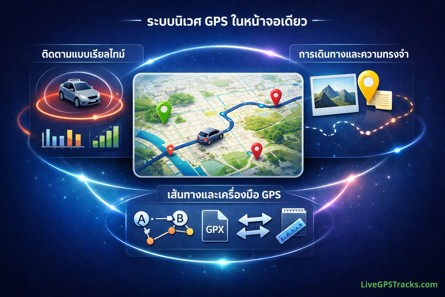 ระบบนิเวศ GPS ของ LiveGPSTracks ในหน้าจอเดียว