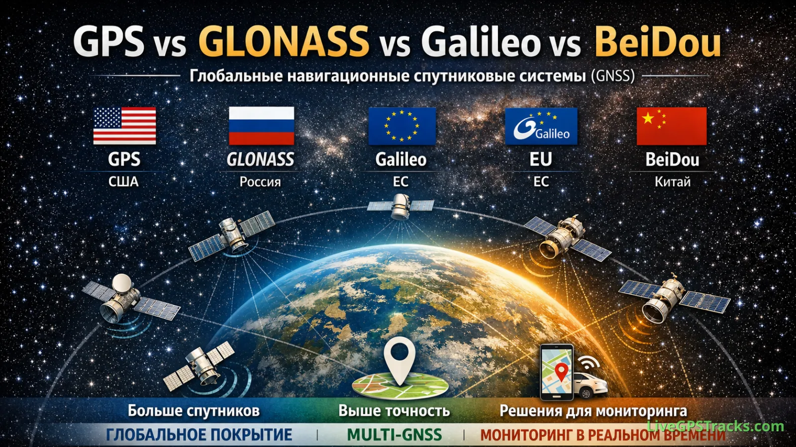 GPS, ГЛОНАСС, Galileo и BeiDou — глобальные спутниковые системы