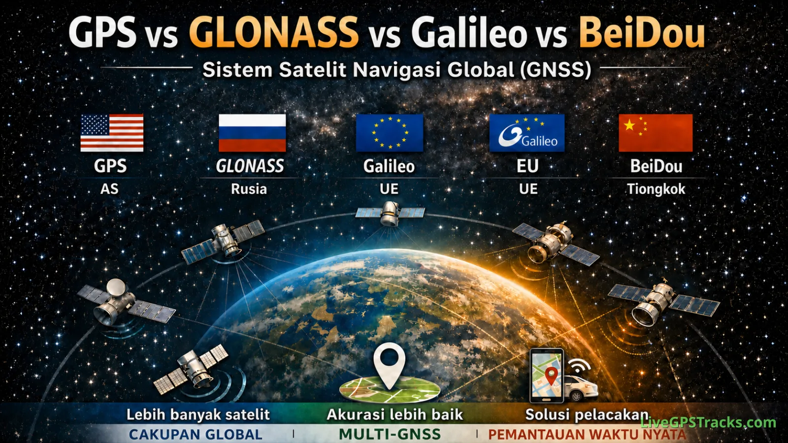 Perbandingan GPS, GLONASS, Galileo, dan BeiDou