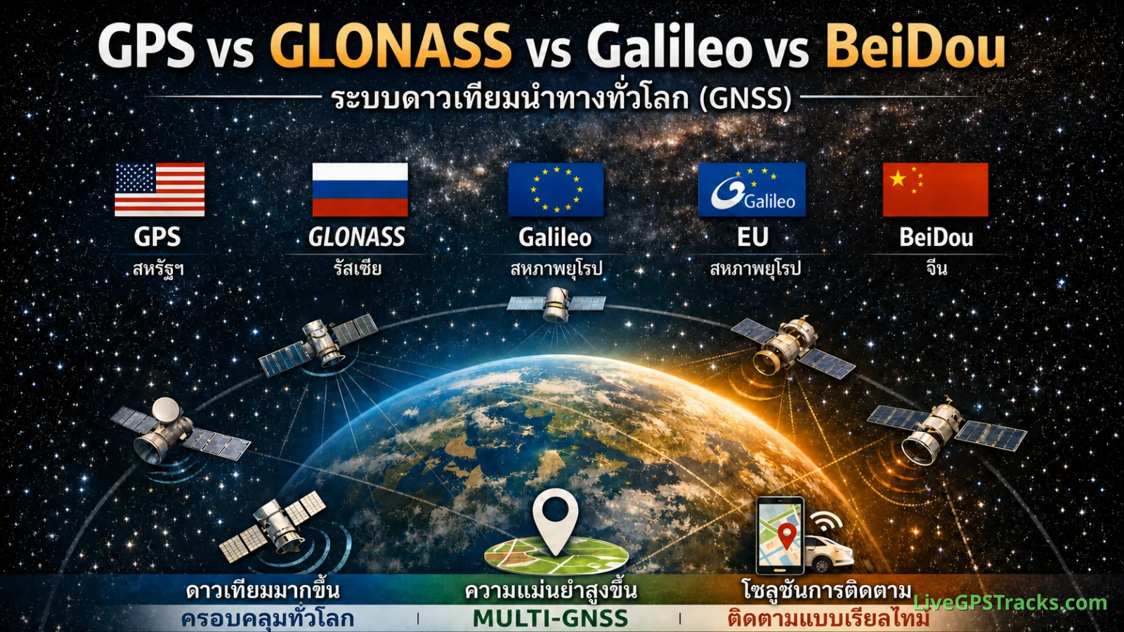 เปรียบเทียบ GPS, GLONASS, Galileo และ BeiDou