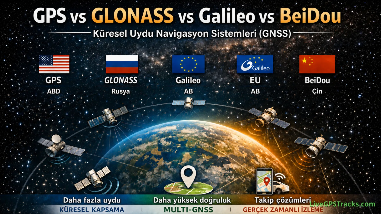 GPS, GLONASS, Galileo ve BeiDou sistemlerinin karşılaştırması