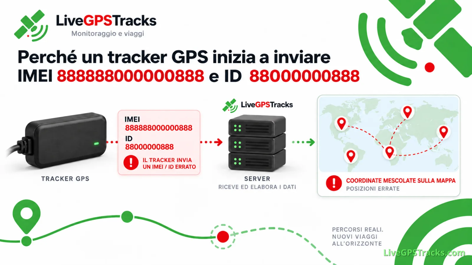 Perché un tracker GPS inizia a inviare IMEI 888888000000888 e ID 88000000888