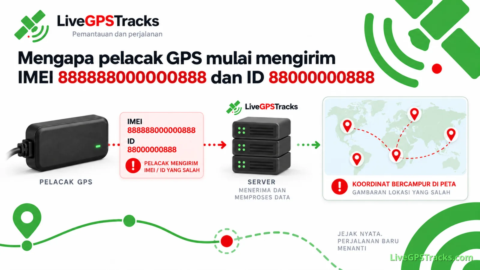 Mengapa pelacak GPS mulai mengirim IMEI 888888000000888 dan ID 88000000888