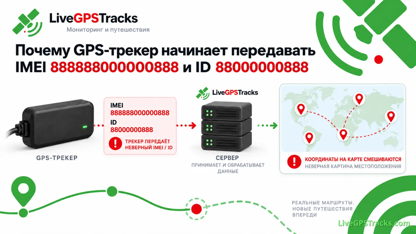 Почему GPS-трекер начинает передавать IMEI 888888000000888 и ID 88000000888