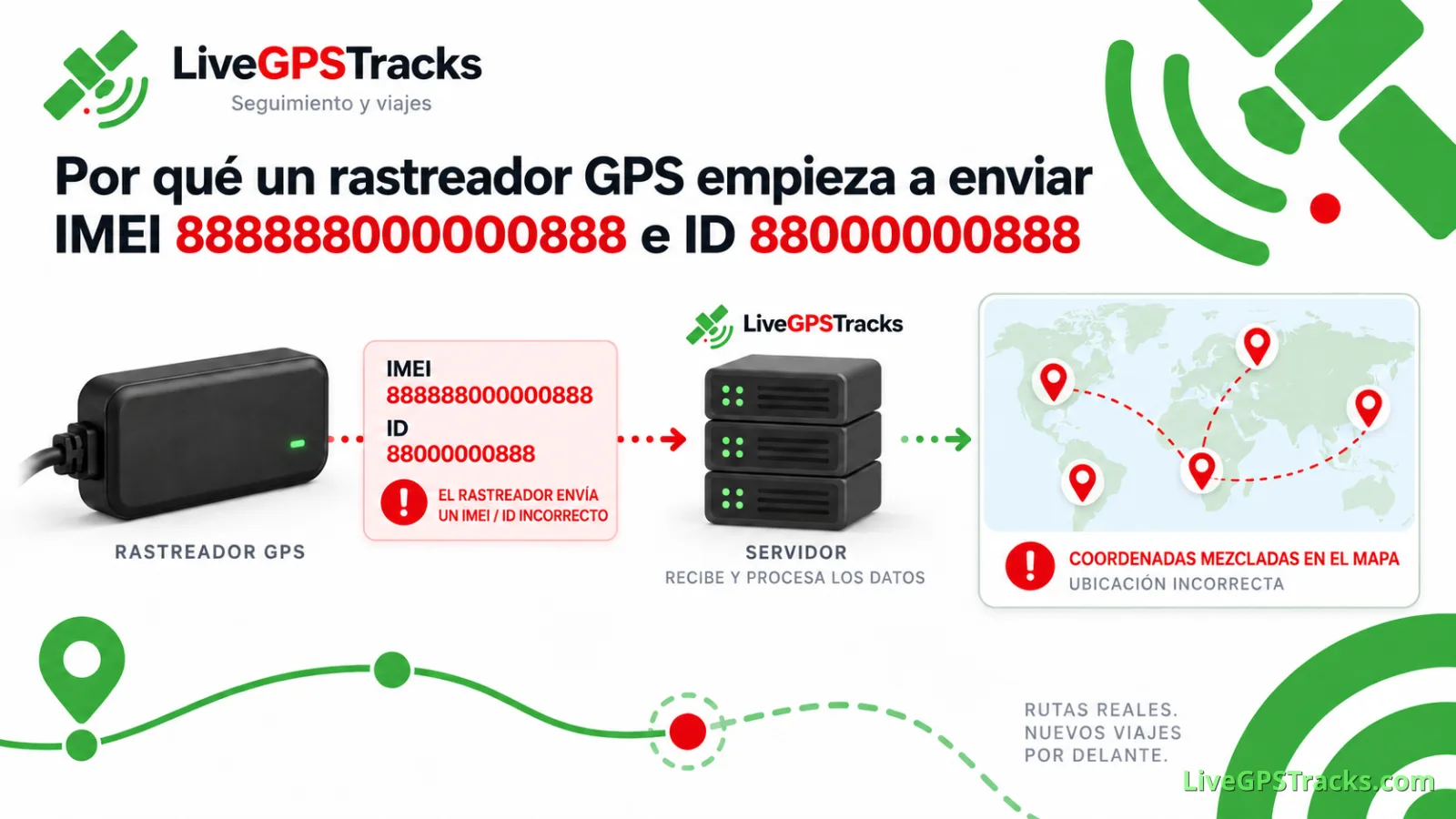 Por qué un rastreador GPS empieza a enviar IMEI 888888000000888 e ID 88000000888