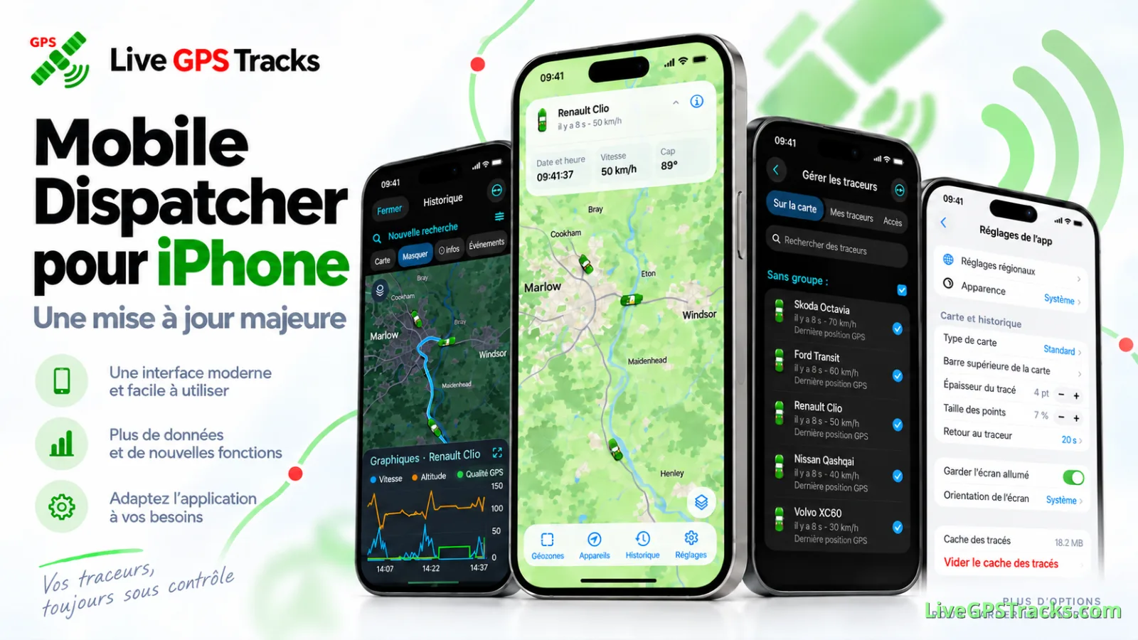Mobile Dispatcher pour iPhone : nouvelle interface et fonctions de suivi GPS