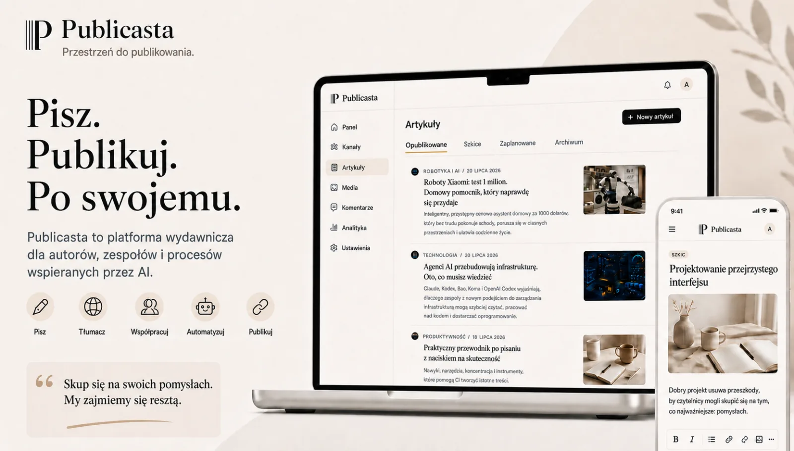 Interfejs Publicasta do pisania, tłumaczenia, współpracy i publikowania